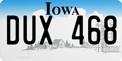 IA license plate DUX468