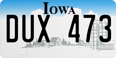 IA license plate DUX473