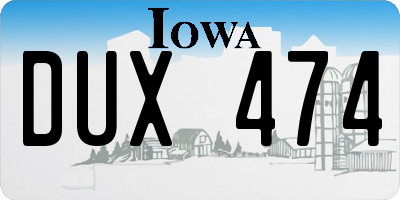 IA license plate DUX474