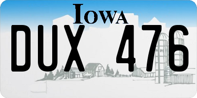 IA license plate DUX476
