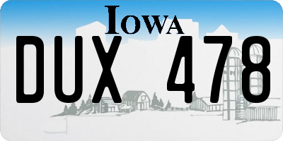 IA license plate DUX478
