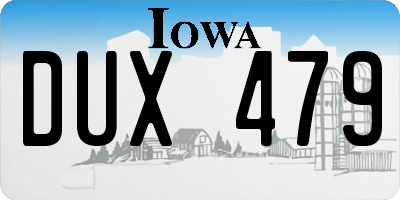 IA license plate DUX479