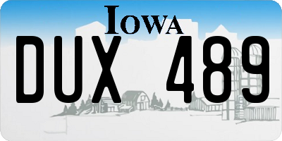 IA license plate DUX489