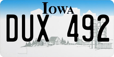 IA license plate DUX492