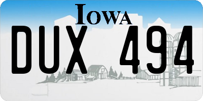 IA license plate DUX494
