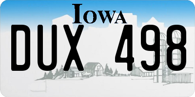 IA license plate DUX498