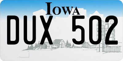 IA license plate DUX502