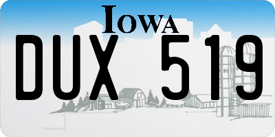IA license plate DUX519