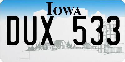 IA license plate DUX533