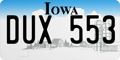 IA license plate DUX553