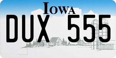 IA license plate DUX555