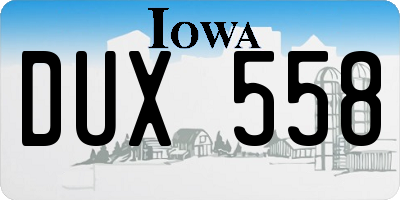 IA license plate DUX558