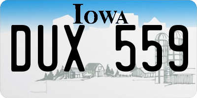 IA license plate DUX559
