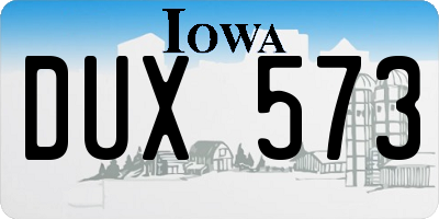 IA license plate DUX573