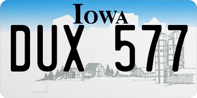 IA license plate DUX577