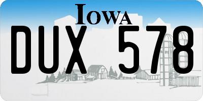 IA license plate DUX578