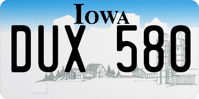 IA license plate DUX580