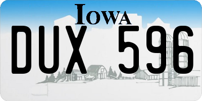 IA license plate DUX596