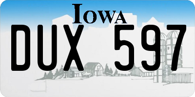 IA license plate DUX597