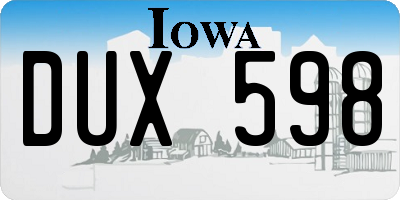 IA license plate DUX598