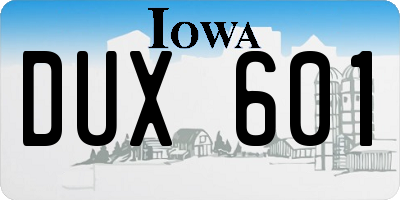 IA license plate DUX601