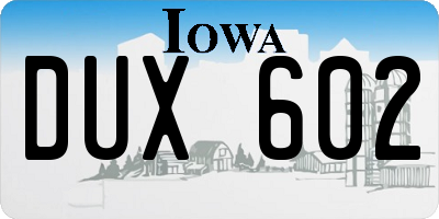 IA license plate DUX602