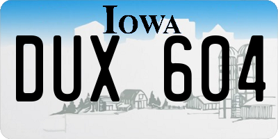 IA license plate DUX604