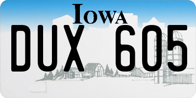 IA license plate DUX605