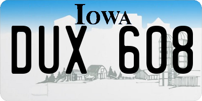 IA license plate DUX608