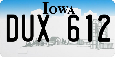 IA license plate DUX612