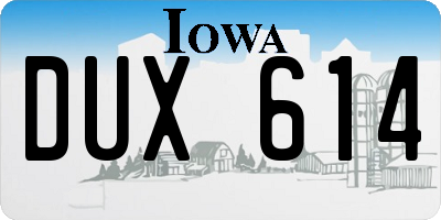 IA license plate DUX614