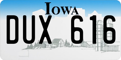 IA license plate DUX616