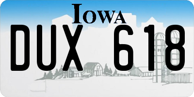 IA license plate DUX618