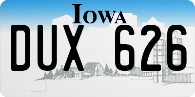 IA license plate DUX626