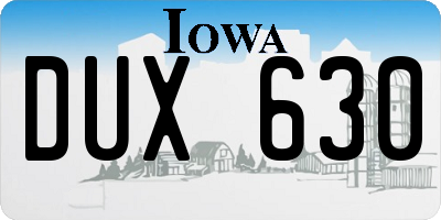 IA license plate DUX630