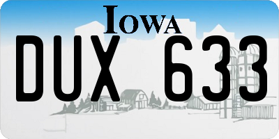 IA license plate DUX633