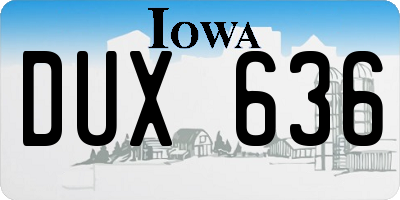IA license plate DUX636