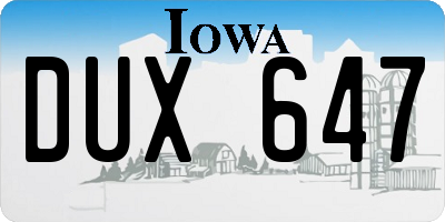 IA license plate DUX647