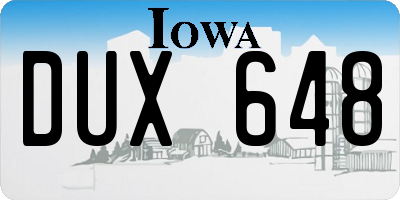 IA license plate DUX648