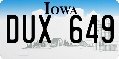 IA license plate DUX649