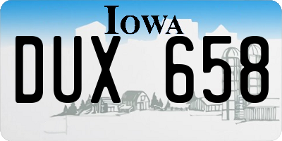 IA license plate DUX658