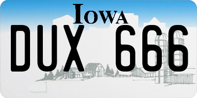 IA license plate DUX666