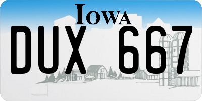 IA license plate DUX667