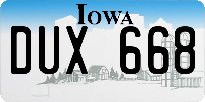 IA license plate DUX668