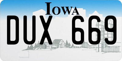 IA license plate DUX669