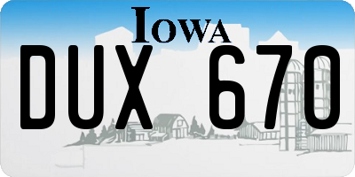 IA license plate DUX670