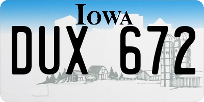 IA license plate DUX672