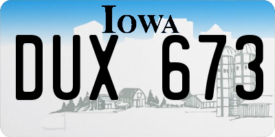 IA license plate DUX673