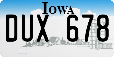 IA license plate DUX678