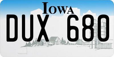IA license plate DUX680